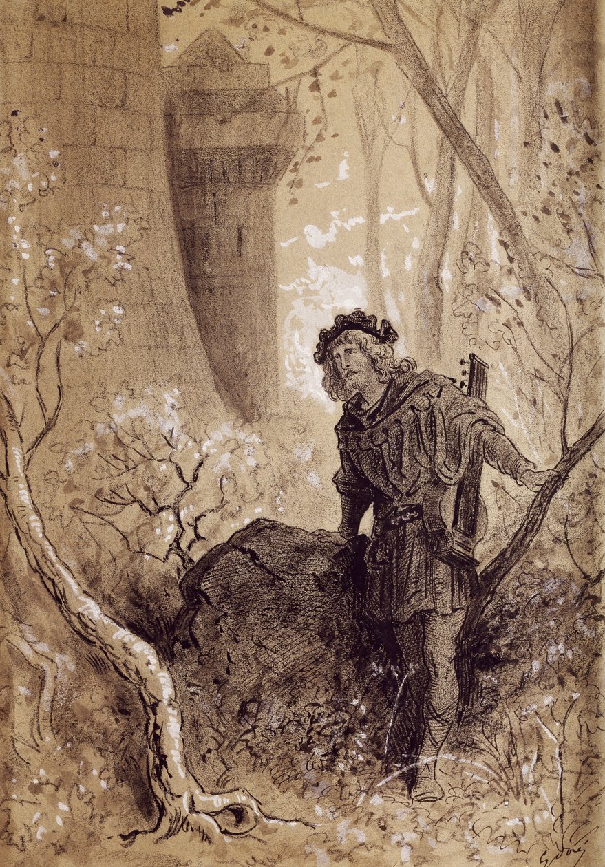 Blondýna slyšící hlas Richarda Lví srdce, ilustrace pro Gargantua a Pantagruel od Francoise Rabelaise (1483-1494 - 1553), rytina od Gustava Dore (1832-1883) od Gustave Dore