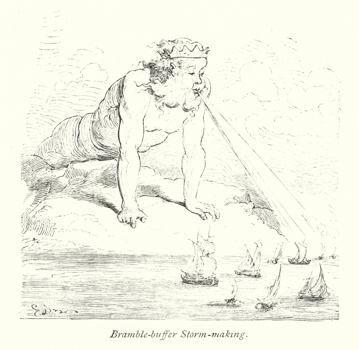 Bramble Buffer Storm Making (gravírování) od Gustave Dore