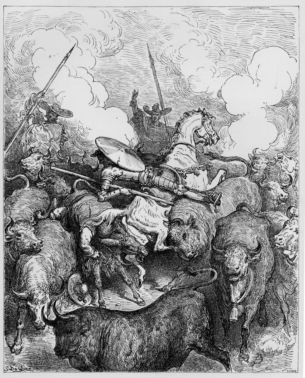 Býčí zápasy, z „Don Quijote de la Mancha“ od Miguela Cervantese, vyryto Heliodorem Josephem Pisanem, kolem roku 1875 od Gustave Dore