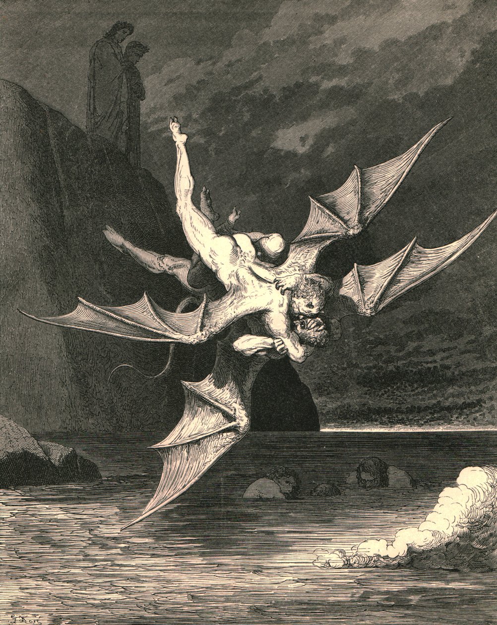 Ale ten druhý se ukázal jako jestřáb...a ve vroucím jezeře oba spadli, c1890. od Gustave Dore