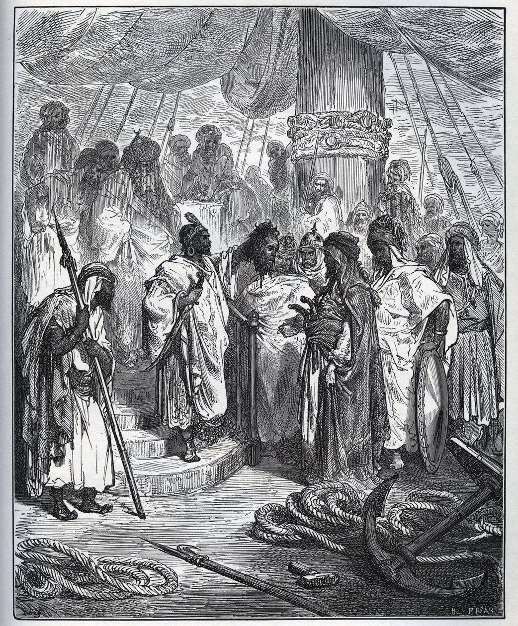 Zajatý příběh. Hlava Pagana Doria uříznutá Araby - Arabové mu uřízli hlavu a odnesli ji generálovi turecké flotily - z „Don Quijote de la Mancha““ od Miguela Cervantese (1547-1616) (Don Quijote) - Dřevoryt po kresbě od Gustave Dore od Gustave Dore