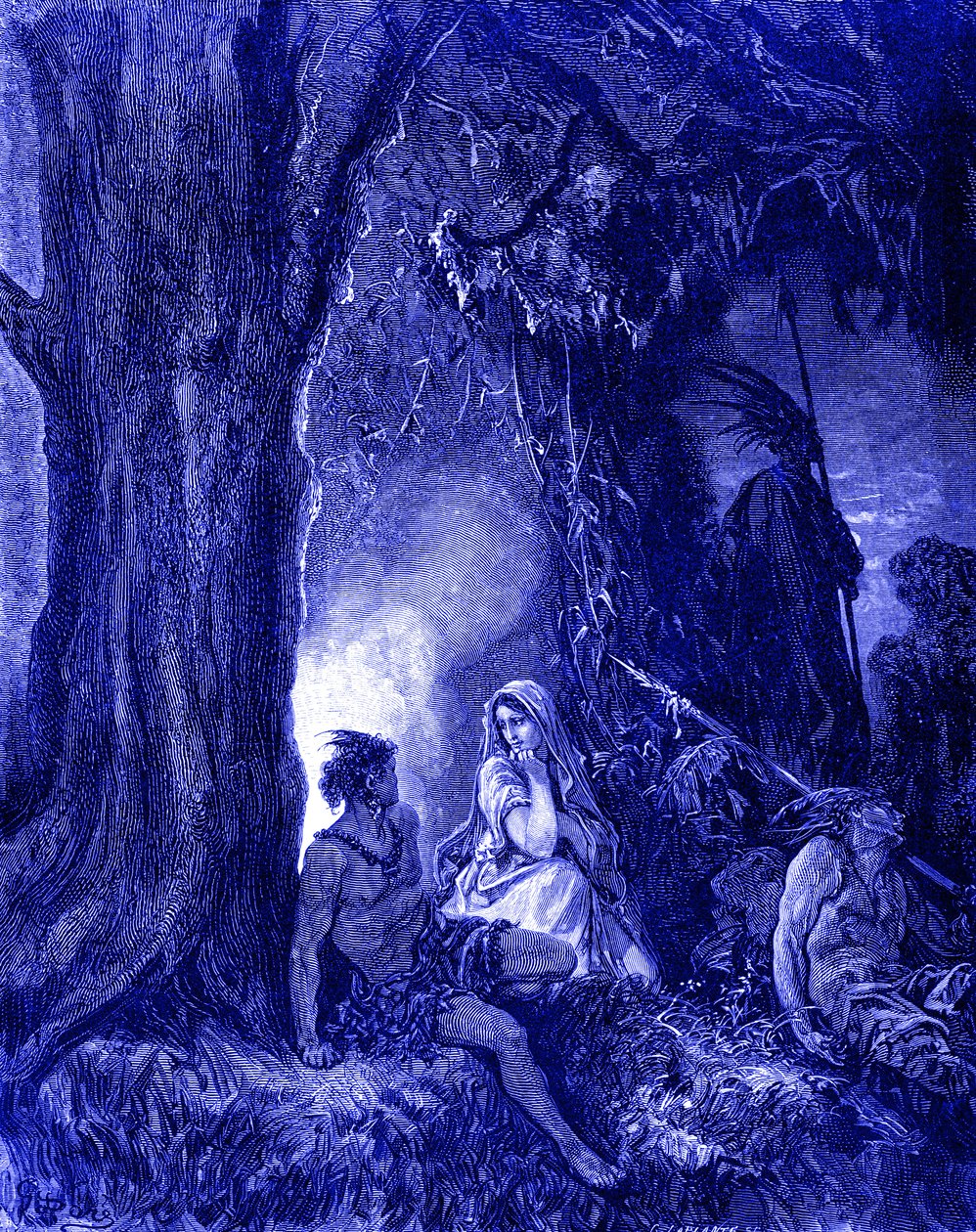Chactas a Atala, rytina Doré. od Gustave Dore