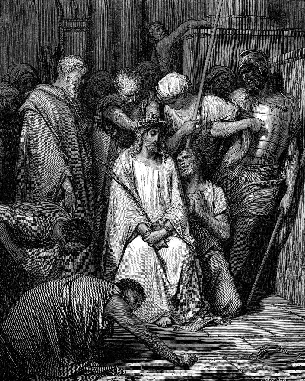 Kristus se posmíval a na hlavu mu nasadila trnovou korunu od Gustave Dore