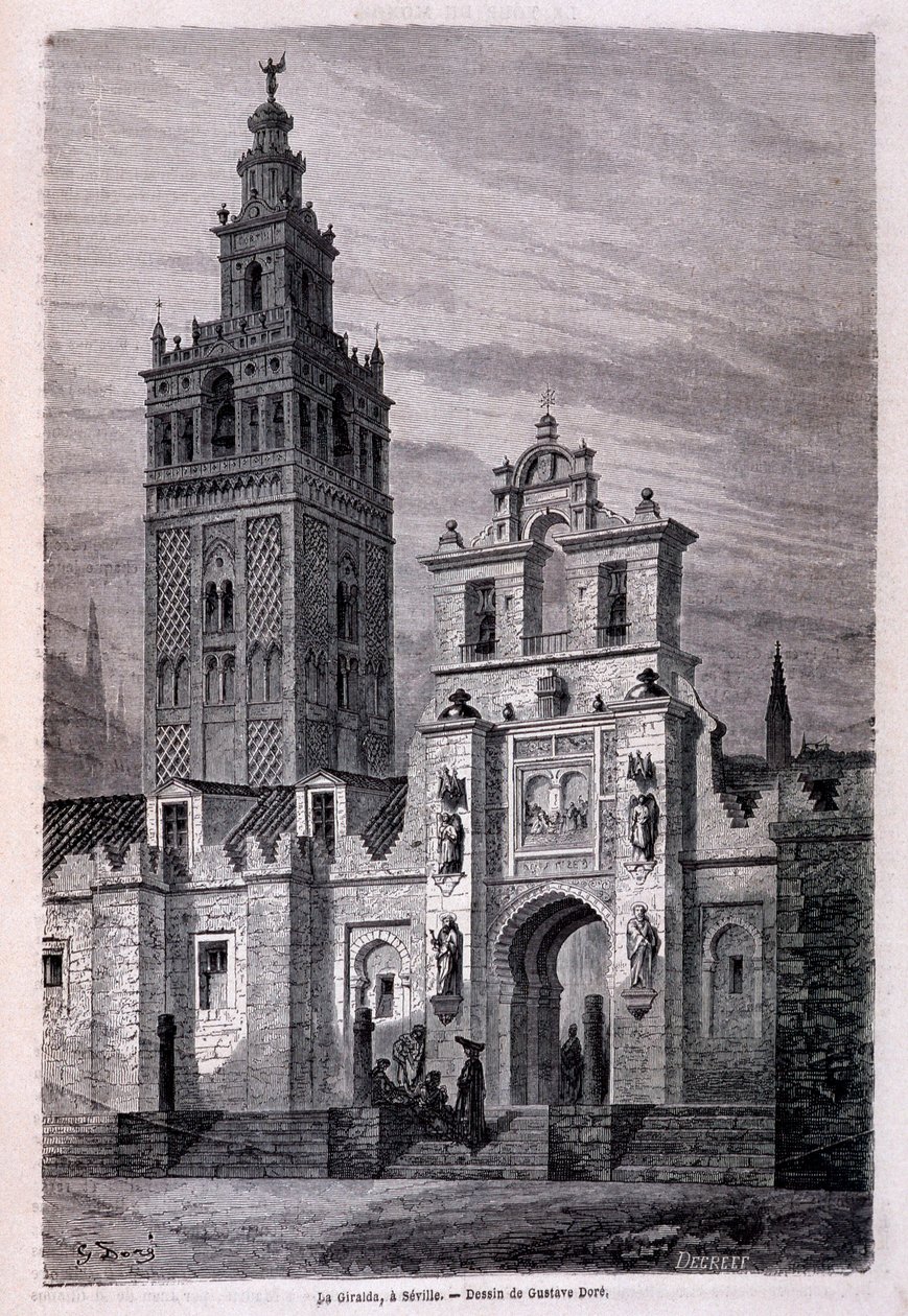 Kostel Giralda a Sevilla od Dore, “” Tour du Monde”” 2. sem. 1866. od Gustave Dore