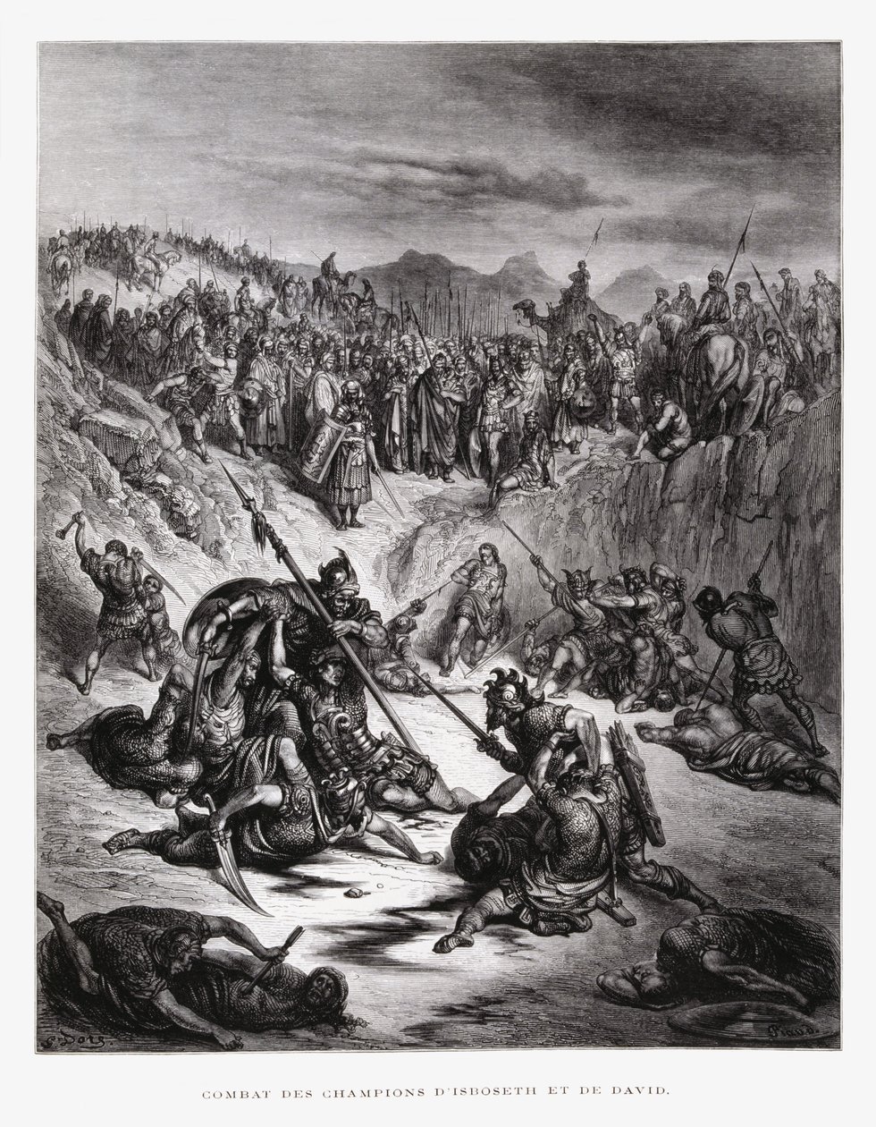 Bojovníci Iš-bošeta a Davida, ilustrace z Doreho bible od Gustave Dore