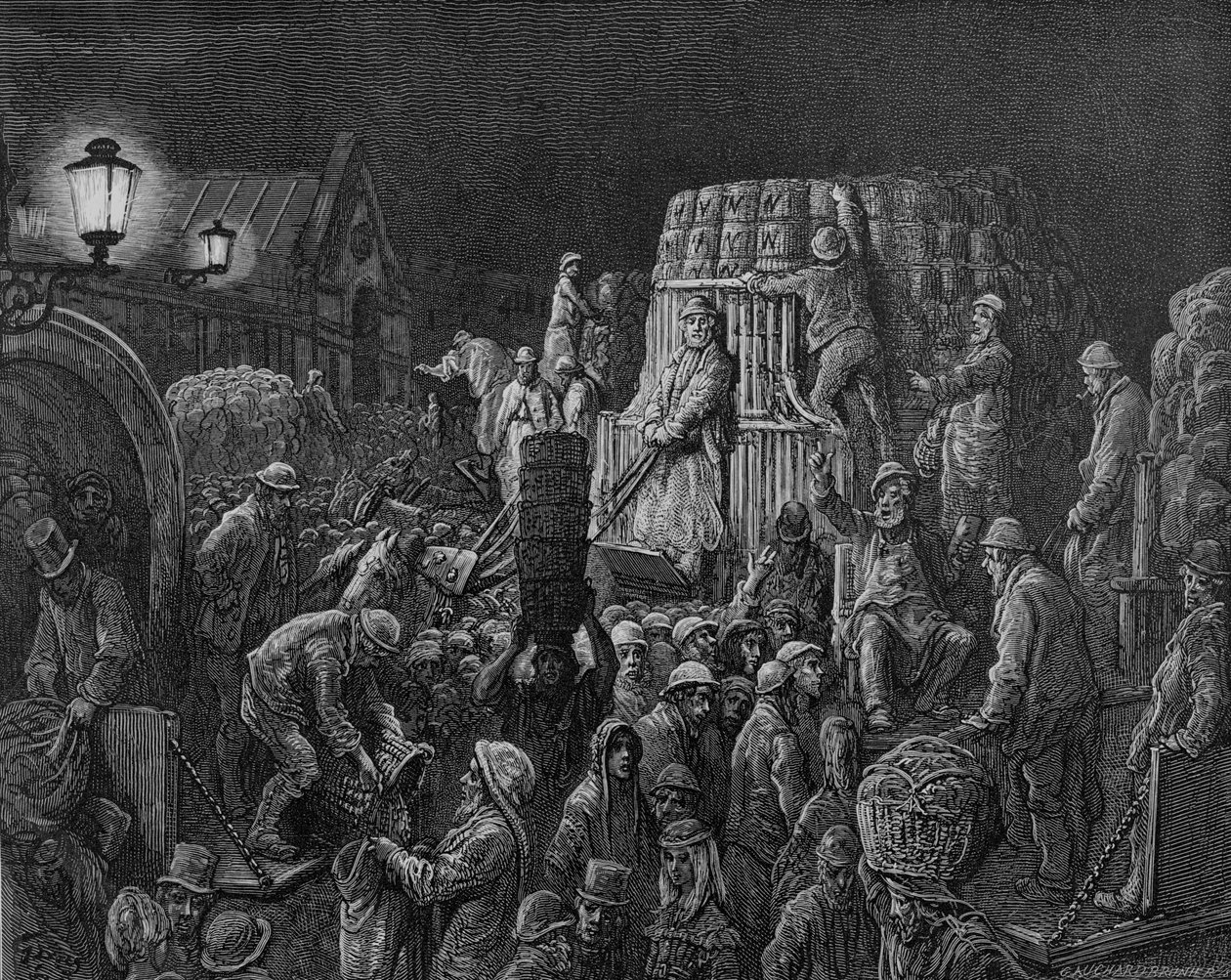 „Trh Covent Garden – časné ráno“, 1872 od Gustave Dore