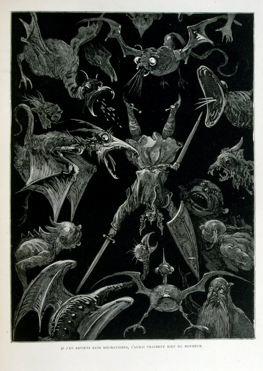 Croque-Mitaine; 1863 ilustrace, Gustave Dore (1832 – 1883); Francouzský výtvarník, grafik, ilustrátor. Croque-Mitaine (Bogeyman) zlomyslná postava představená dětem, aby je vyděsila, a tak je učinila moudřejšími. od Gustave Dore