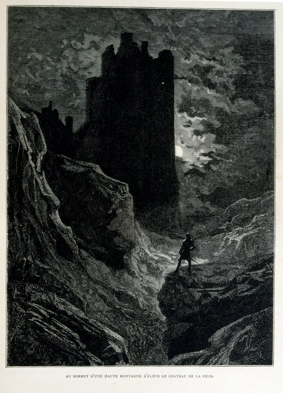 Croque-Mitaine; 1863 ilustrace, Gustave Dore (1832 – 1883); Francouzský výtvarník, grafik, ilustrátor. Croque-Mitaine (Bogeyman) zlomyslná postava představená dětem, aby je vyděsila, a tak je učinila moudřejšími. od Gustave Dore