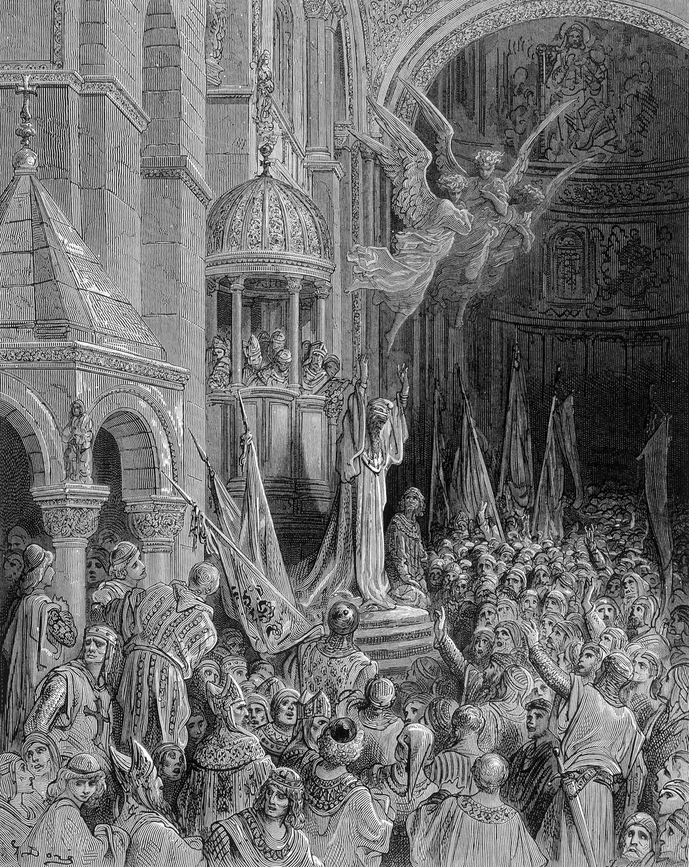 Dandolo káže křížovou výpravu v kostele svatého Marka v Benátkách - rytina Gustava Doré od Gustave Dore