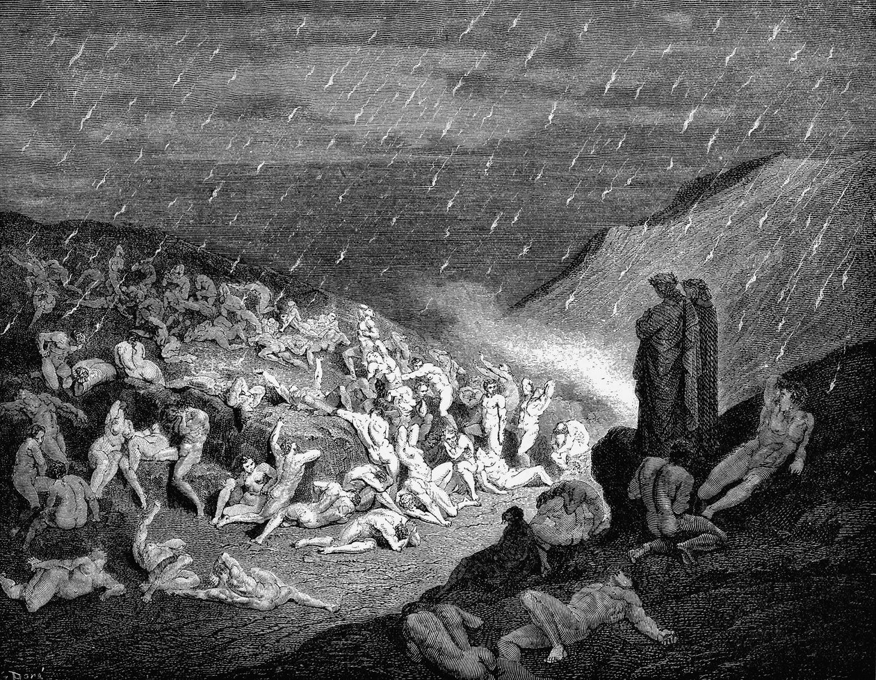 Dante a Virgil shlíží na duše v mukách v pekle, 1863 od Gustave Dore