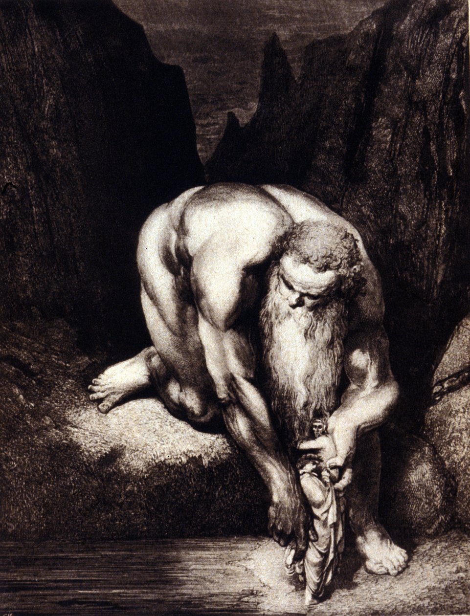 Dante a Virgil se setkávají s obrem Antaeem. Ill. pro Božskou komedii Danteho Alighieriho od Gustava Doré. od Gustave Dore