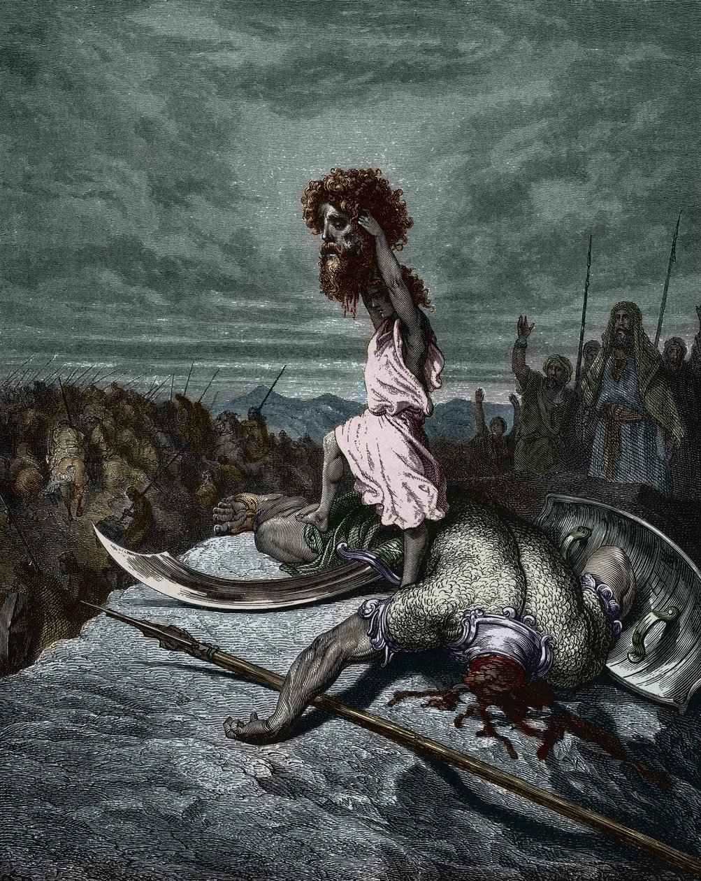 David drží Goliášovu hlavu, Gustave Dore od Gustave Dore