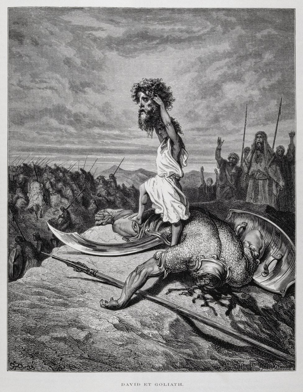 David zabíjí Goliáše, ilustrace z Dore Bible od Gustave Dore