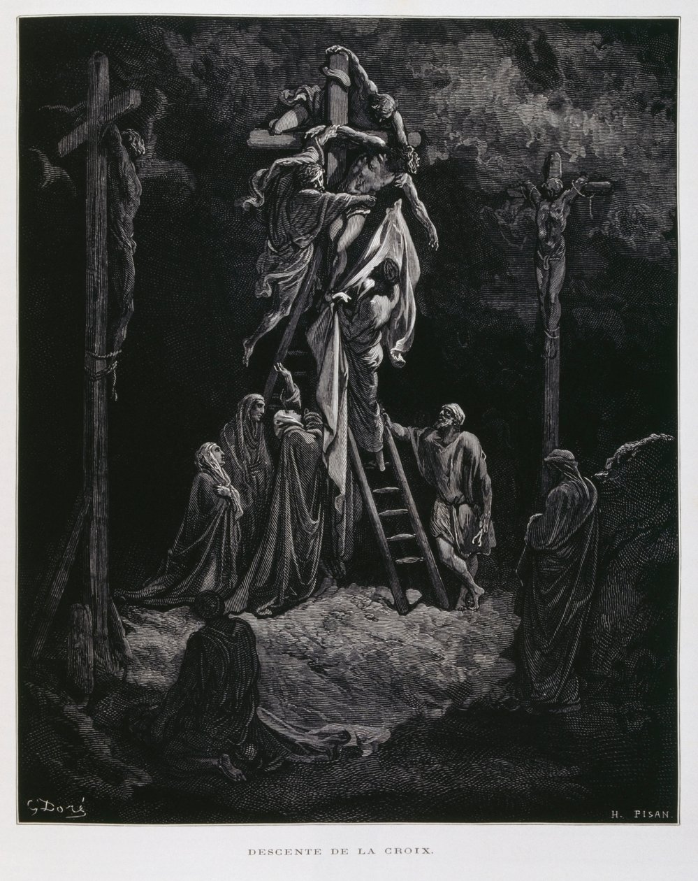 Sestoupení z kříže, sesazení Krista, Ilustrace z Doreho bible od Gustave Dore