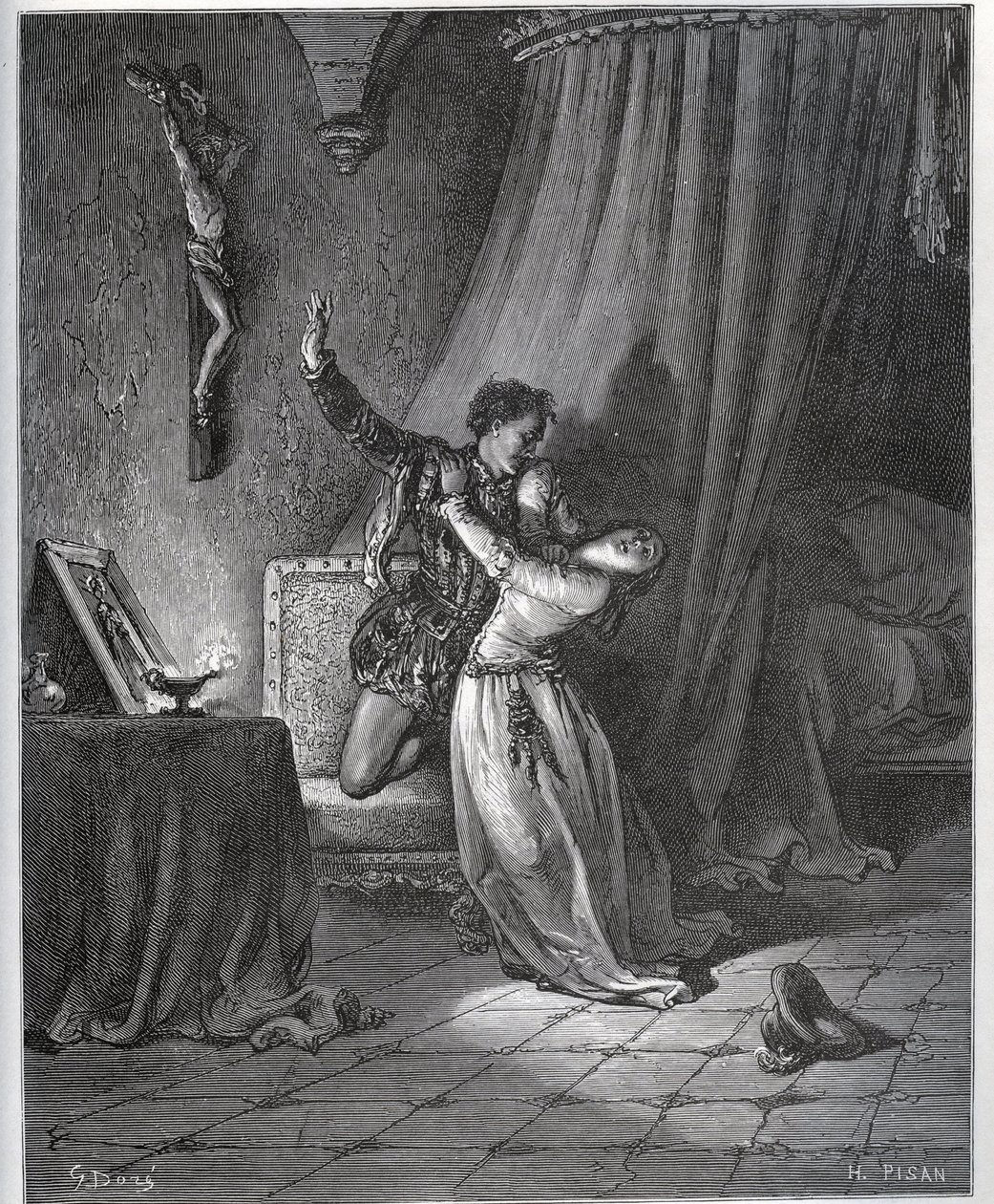 Don Fernand oznamuje svůj plamen Dorothee – z „Don Quijote de la Mancha“ od Miguela Cervantese od Gustave Dore
