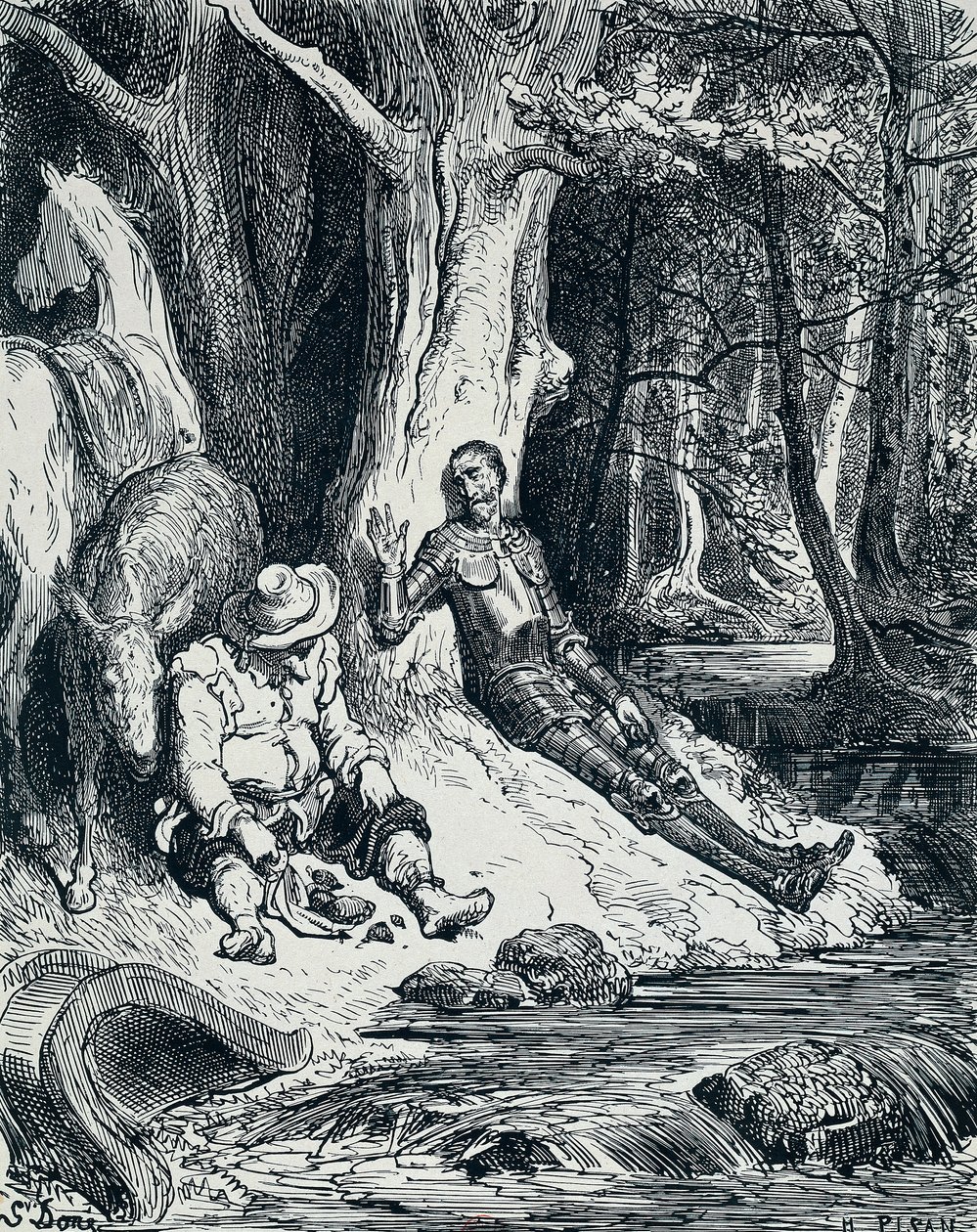 Don Quijote a Sancho Panza v ilustracích, Gustave Dore (1832-1883) pro Dona Quijota, Miguel de Cervantes Saavedra (1547-1616) od Gustave Dore