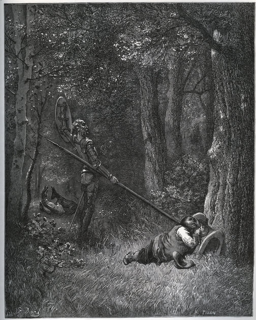 Don Quijote probouzí Sancho Panza – z „Don Quijote de la Mancha“ od Miguela Cervantese od Gustave Dore