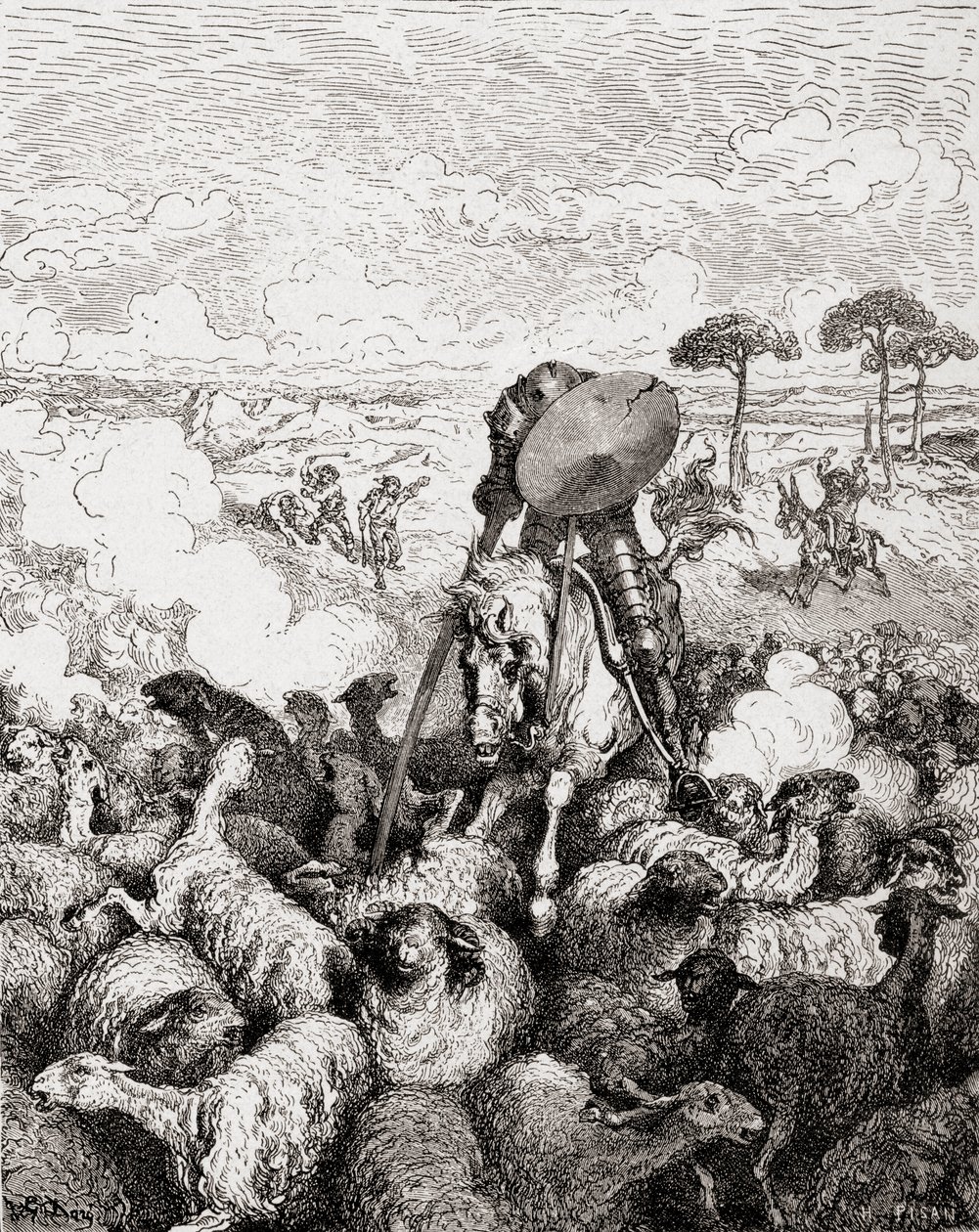 Don Quijote bojující se stádem ovcí, z Die Gartenlaube, hospoda. 1905 od Gustave Dore
