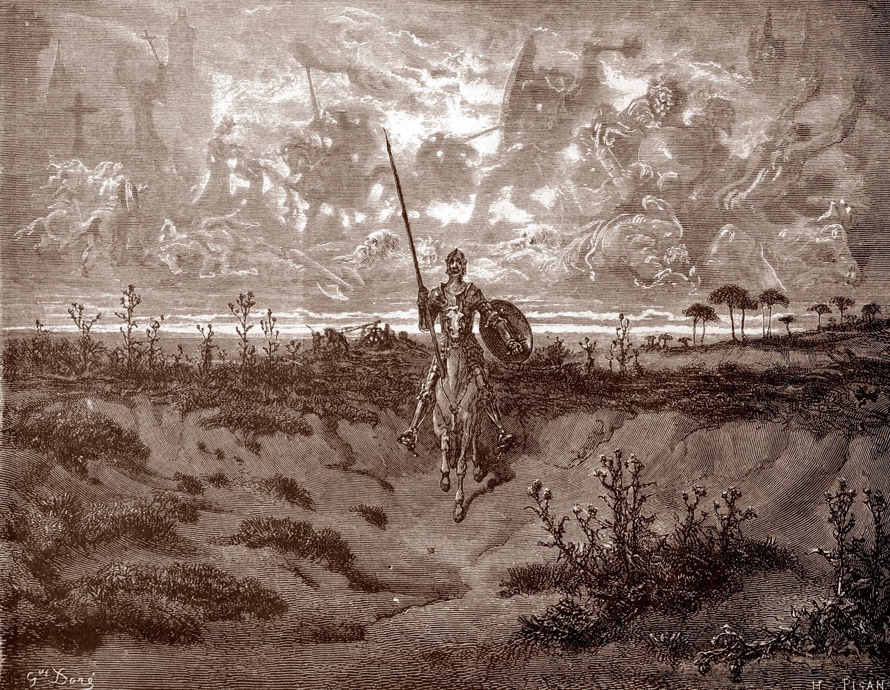 Don Quijote se vydává za svými dobrodružstvími Rytina Gustava Dore (1832-1883) pro „L