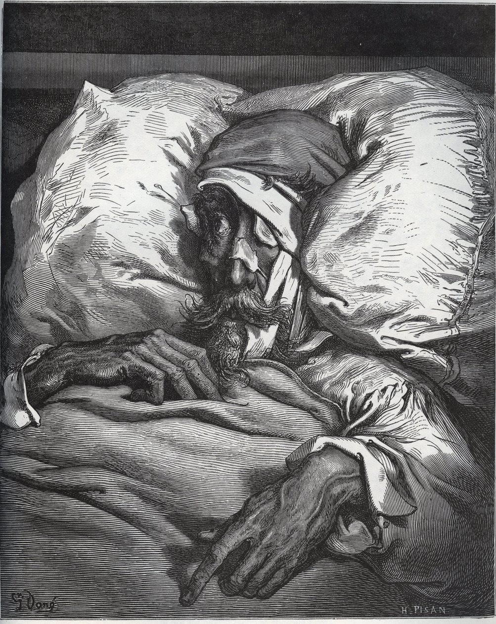 Don Quijote zraněný - z „Don Quijote de la Mancha“ od Miguela Cervantese (1547-1616) (Don Quijote) - dřevořez podle kresby Gustava Dore od Gustave Dore