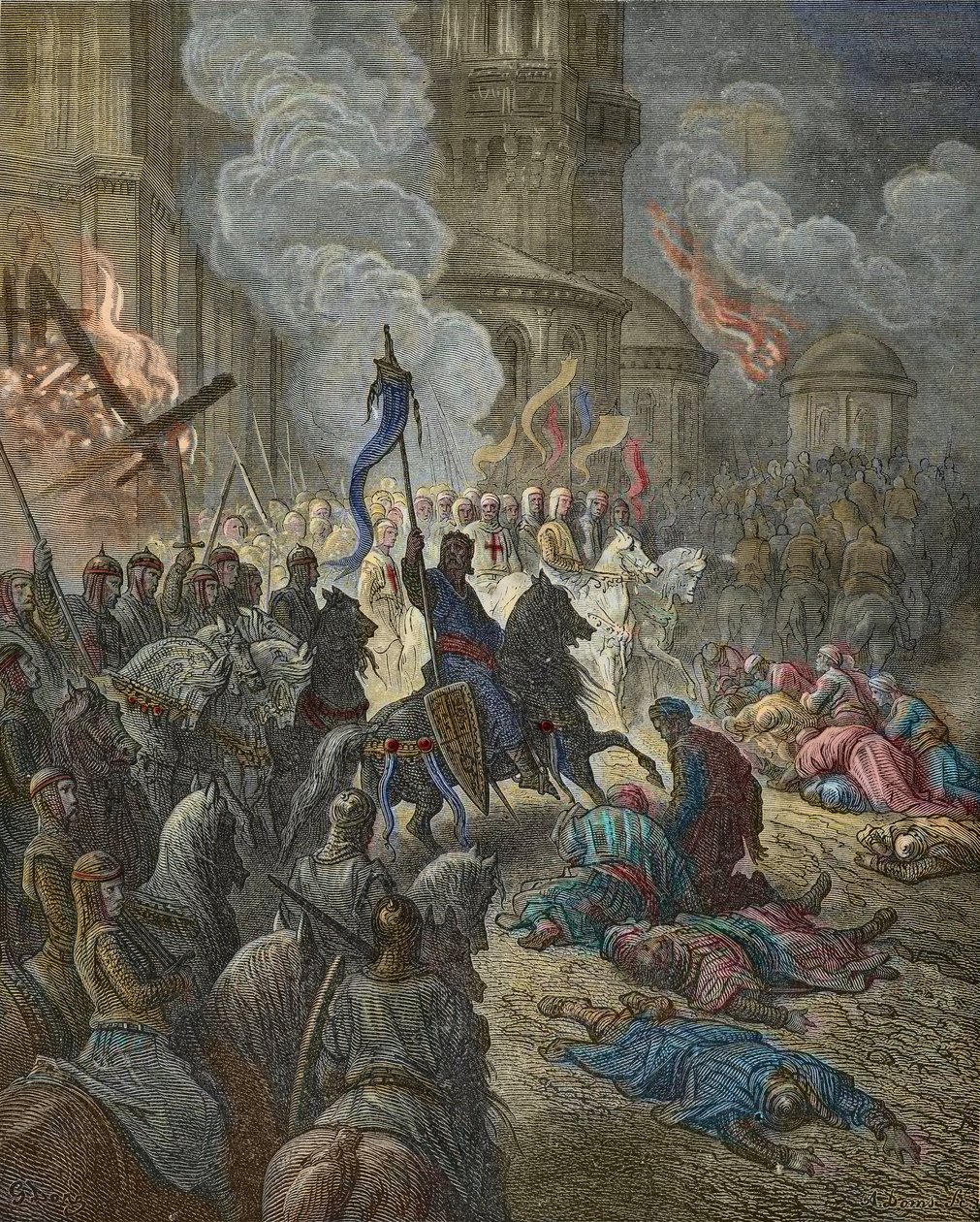 Vstup křižáků do Konstantinopole v roce 1204, ilustrace z „Bibliotheque des Croisades“ od J-F. Michaud - (litho), Dore, Gustave (1832-83) od Gustave Dore