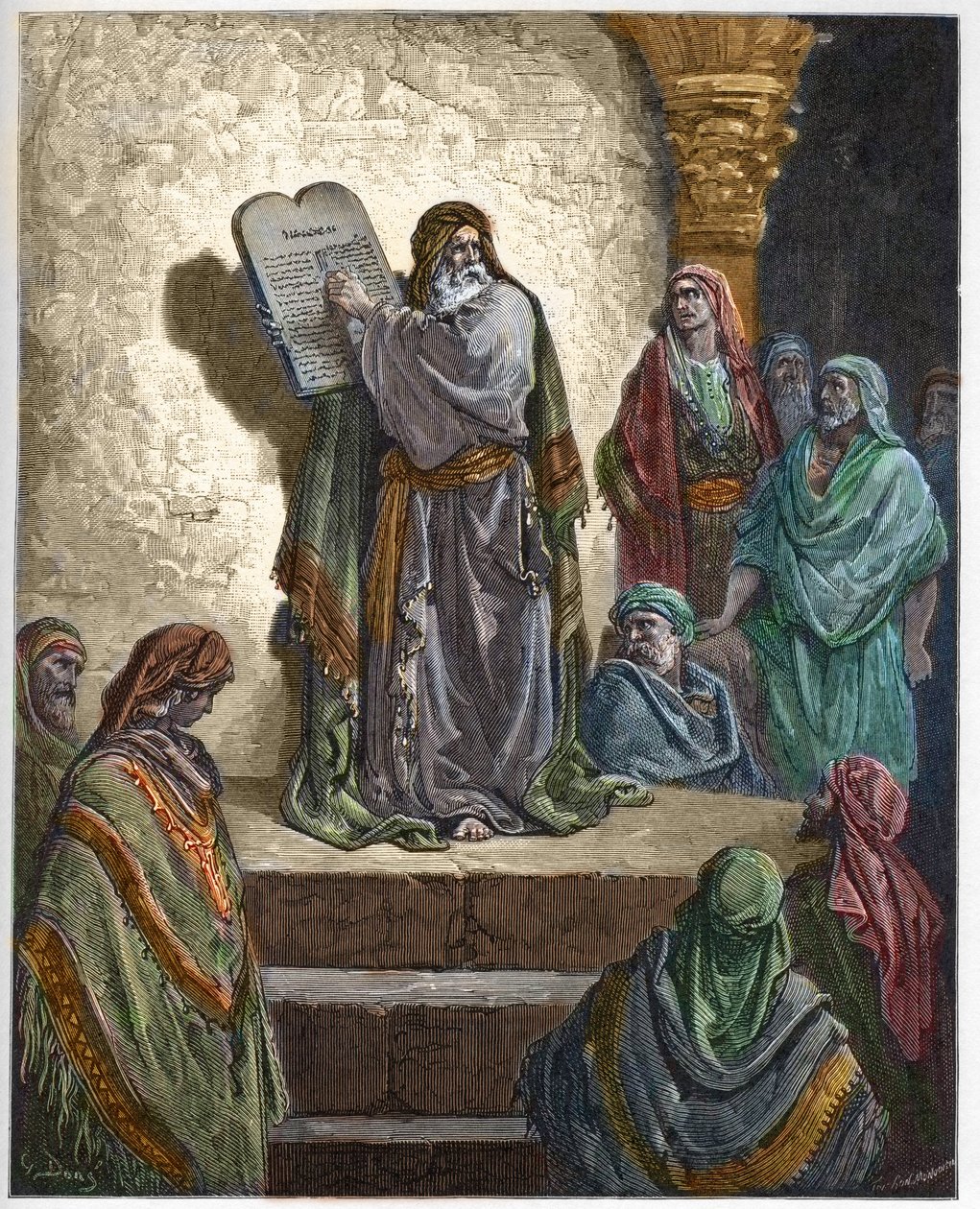 Ezra the Scribe čte Zákon lidem - - rytina v „The Bible illustree“ od Gustava Dore (1832-1883) - Rytina z „“The Dore Bible““ od Gustave Dore