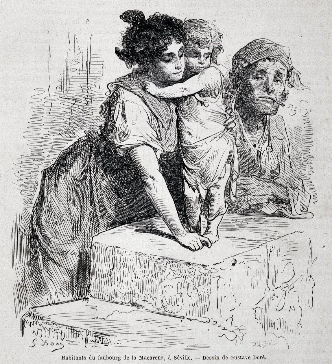 Rodina faubourga z Macareny v Seville - dess. od Gustava Doré, v „“Le Tour du monde“, 2. týden 1865. od Gustave Dore