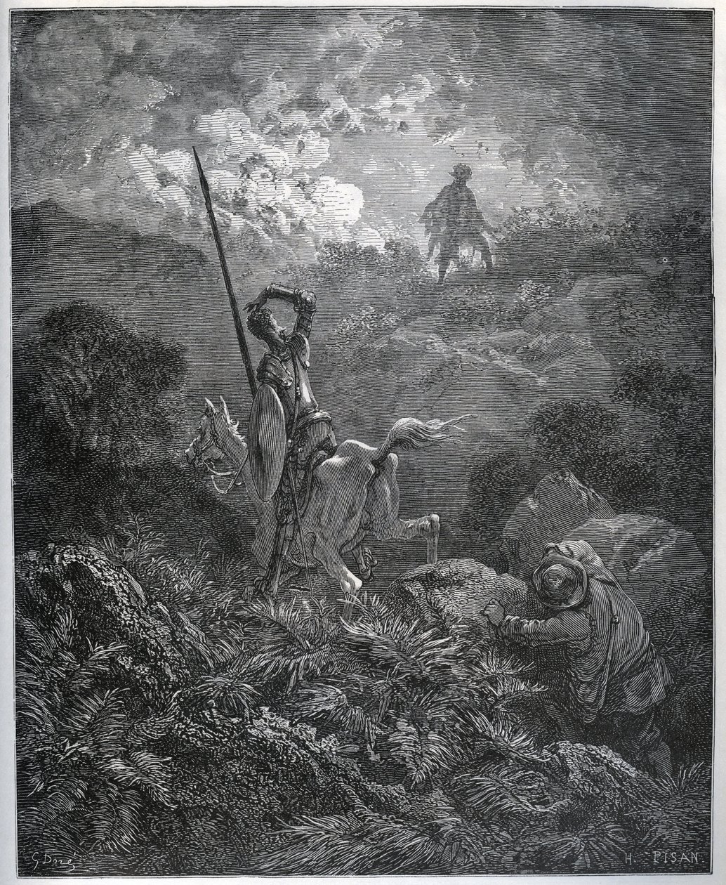 První zjevení Dolu Deguenille-de-la-Malaise – z „“Dona Quijota de la Mancha““ od Miguela Cervantese (1547-1616) (Don Quijote) – dřevořez podle kresby Gustava Dorea od Gustave Dore