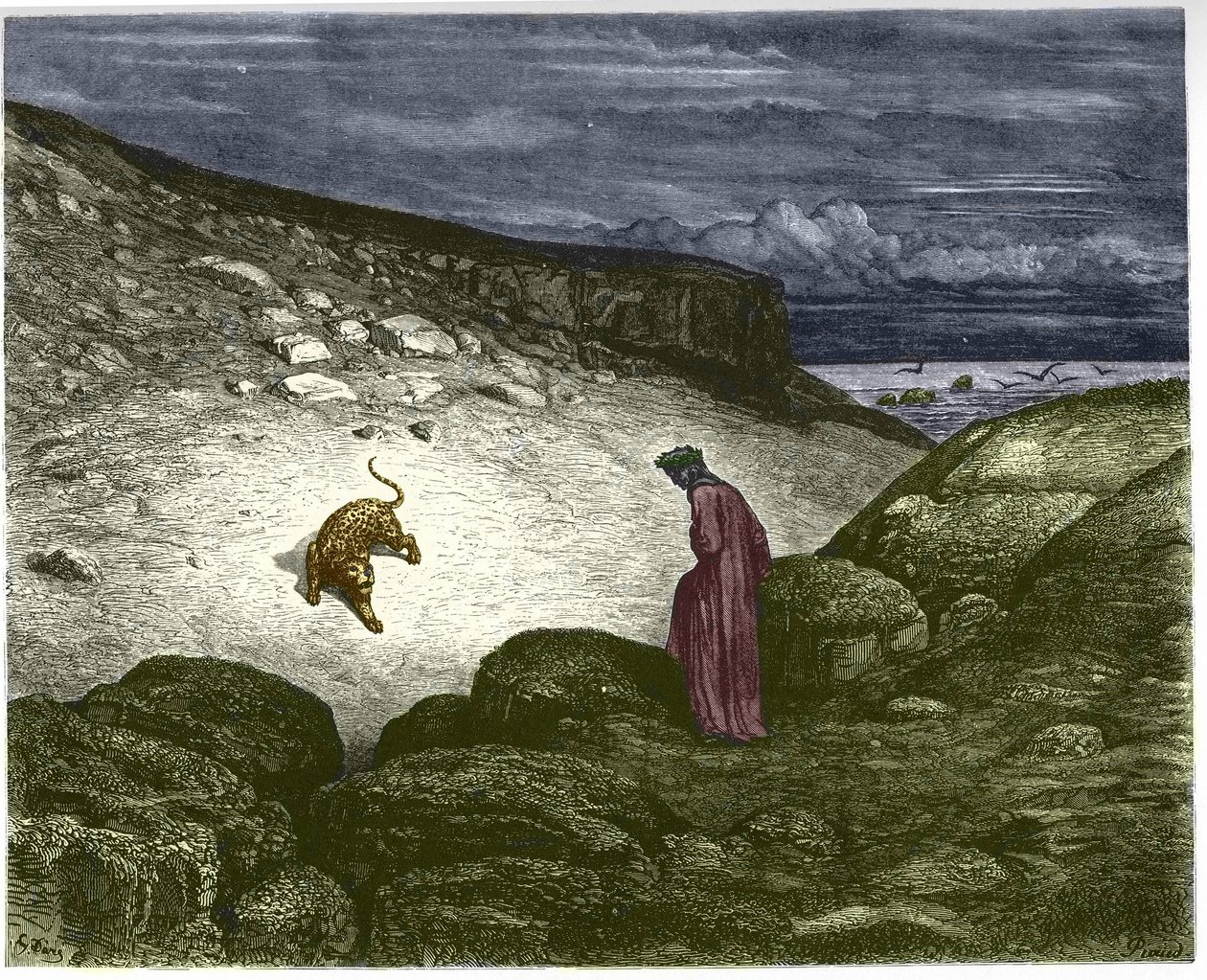 První píseň Hell, a panthere oponuje Danteho pasáži. Ilustrace Gustave Dore od Gustave Dore