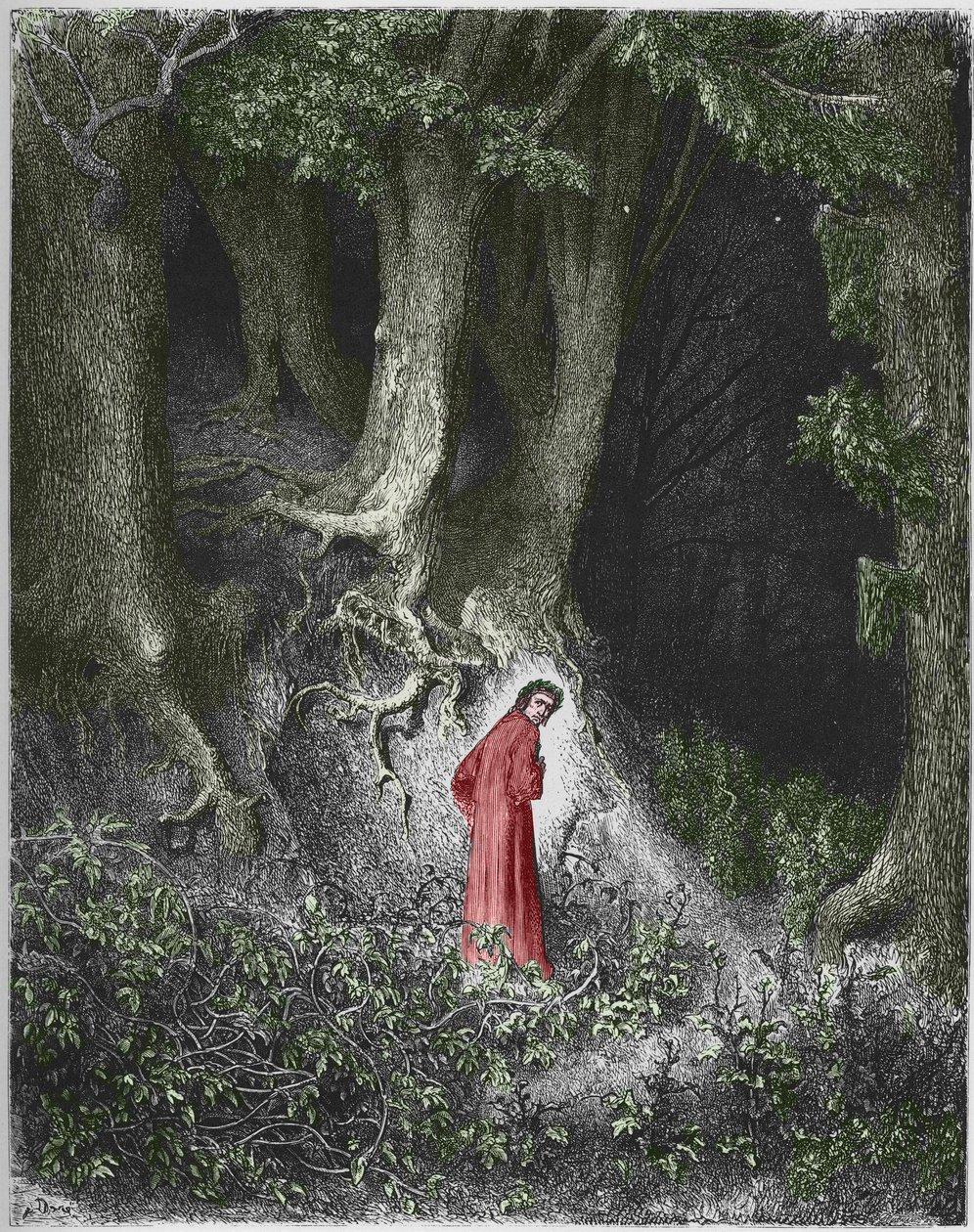 První píseň pekla: básník Dante se ocitne v lese. Ilustrace Gustave Dore od Gustave Dore