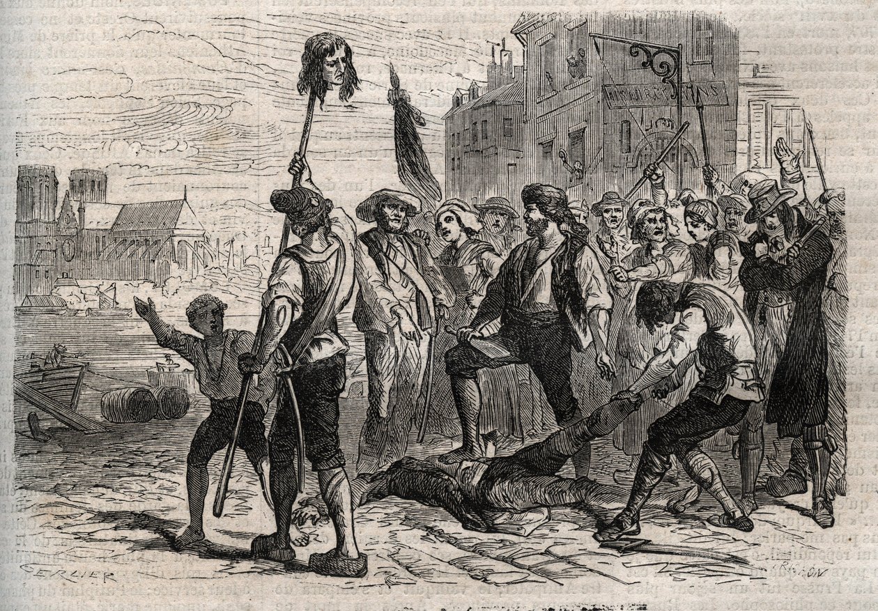 Francouzská revoluce: Smrt Jacquese de Flesselles, hraběte z Bregy (1730-1789), francouzského správce, prevot des marchands sur les degres de l