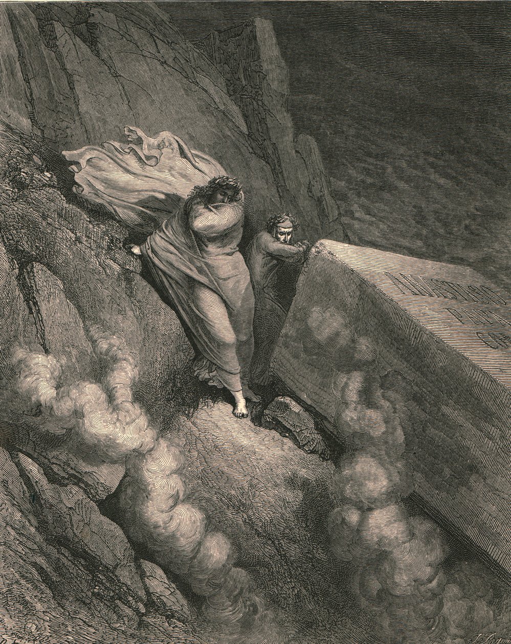 Z hluboké propasti, za víkem velkého pomníku jsme stáli v důchodu, kolem roku 1890. od Gustave Dore