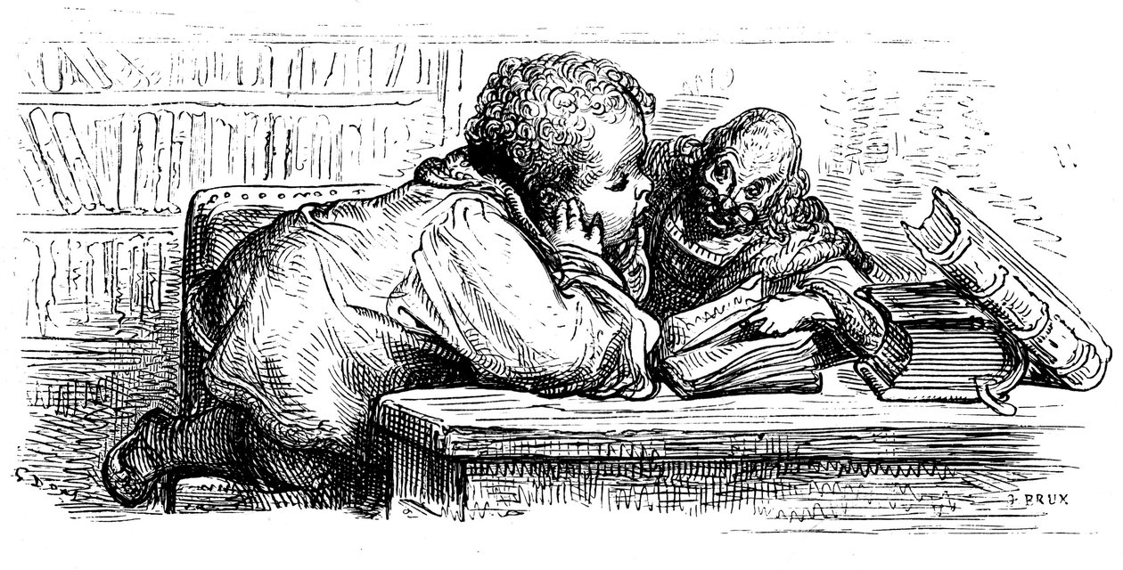 Vzdělávání Ganta Gargantuy: učí se číst se svým preceptorem. Ilustrace Gustava Doreho k dílu Francoise Rabelaise. od Gustave Dore