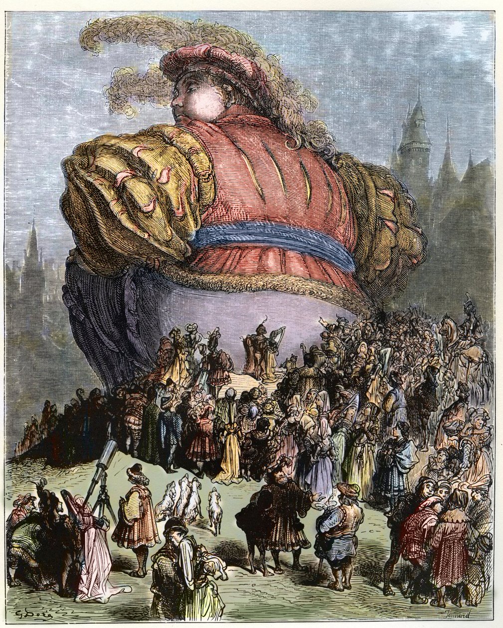 Gargantua visit Paris - Lidé z Paříže žasnou nad Gargantuou - ilustrace z 