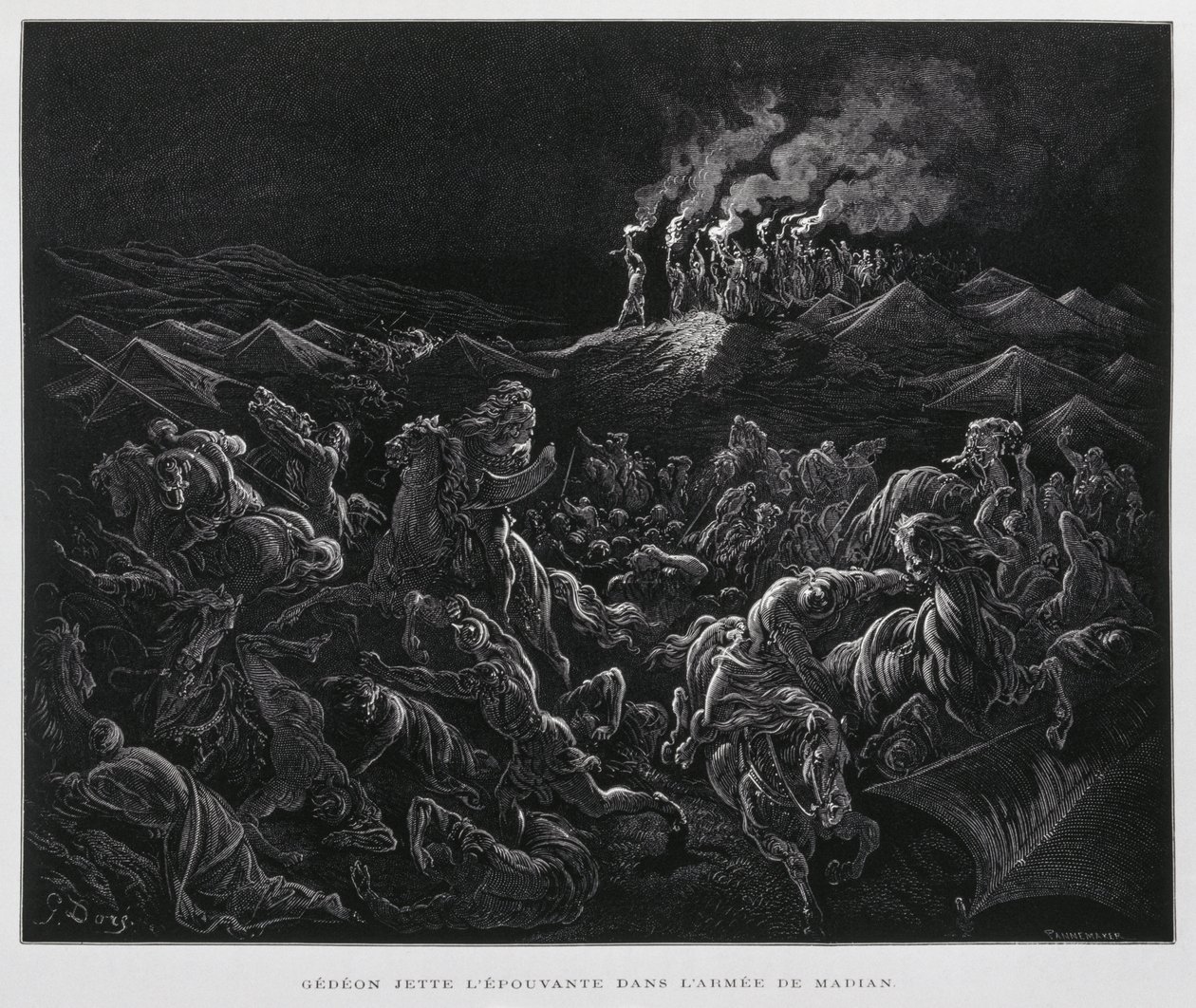 Gedeon útočí na Midjánce v noci, Ilustrace z Doreho bible od Gustave Dore
