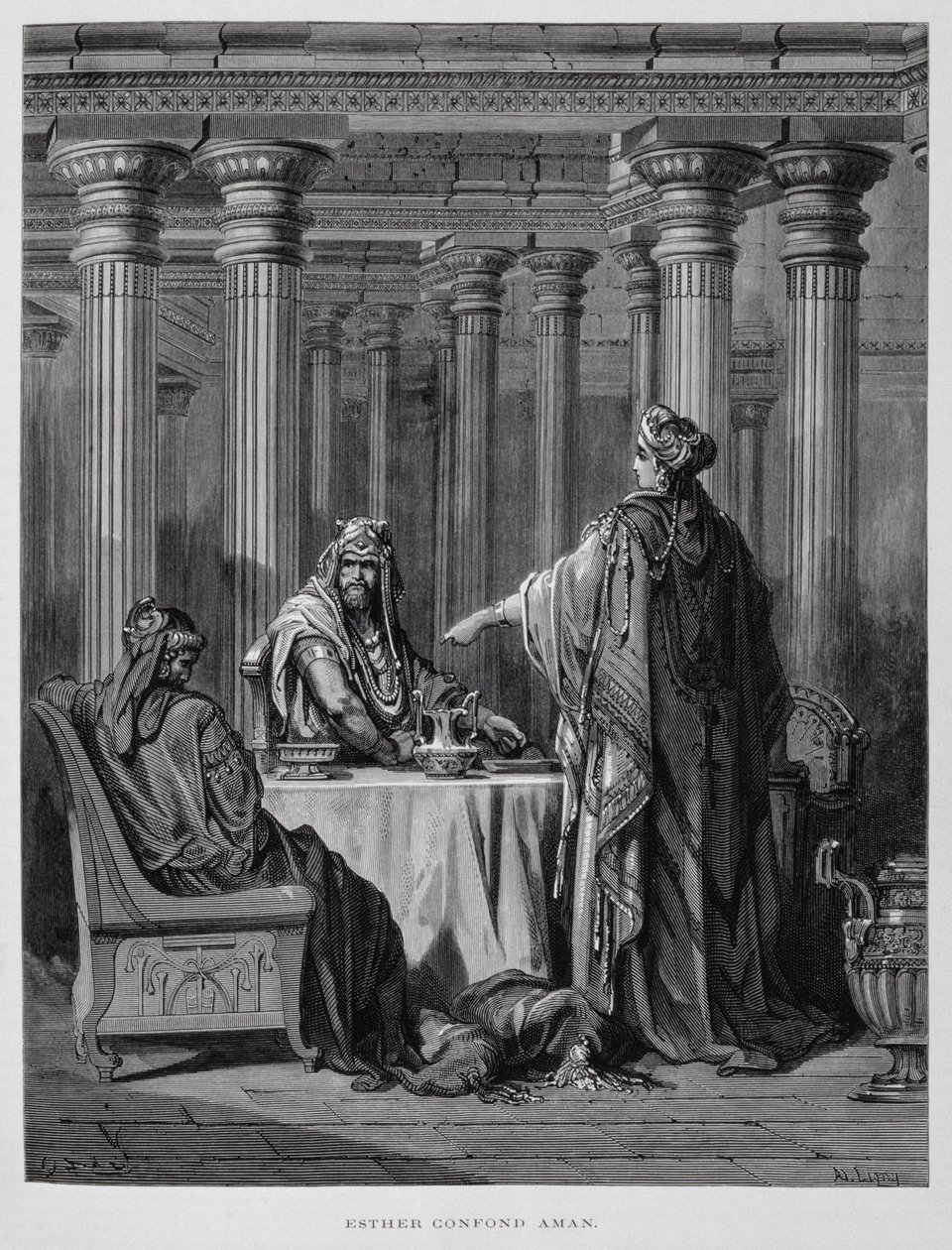 Haman odsouzený královnou Ester, Ilustrace z Doreovy bible od Gustave Dore