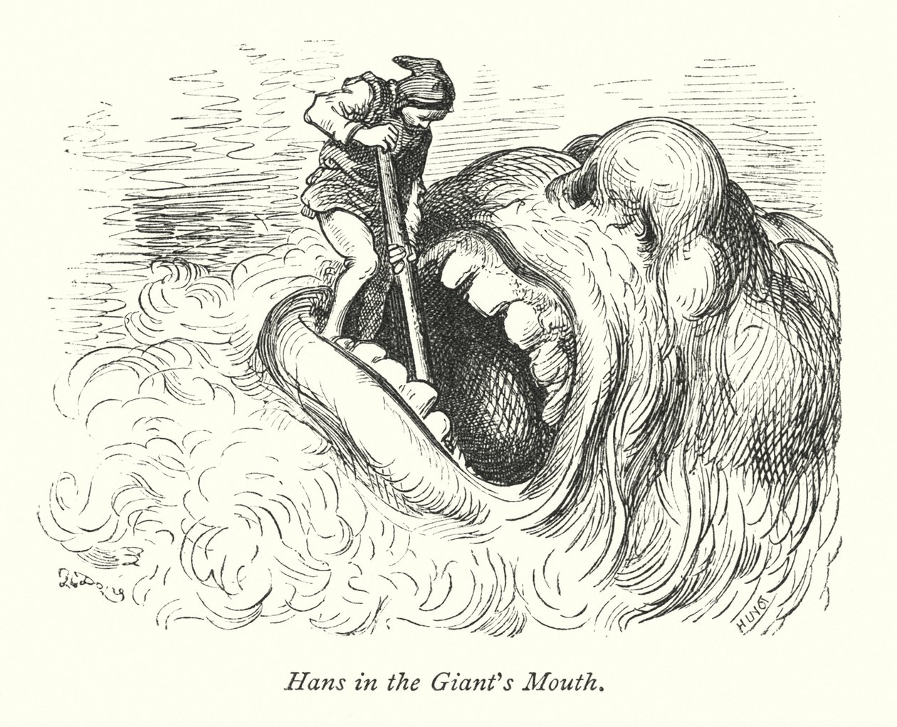 Hans v obří tlamě (rytina) od Gustave Dore