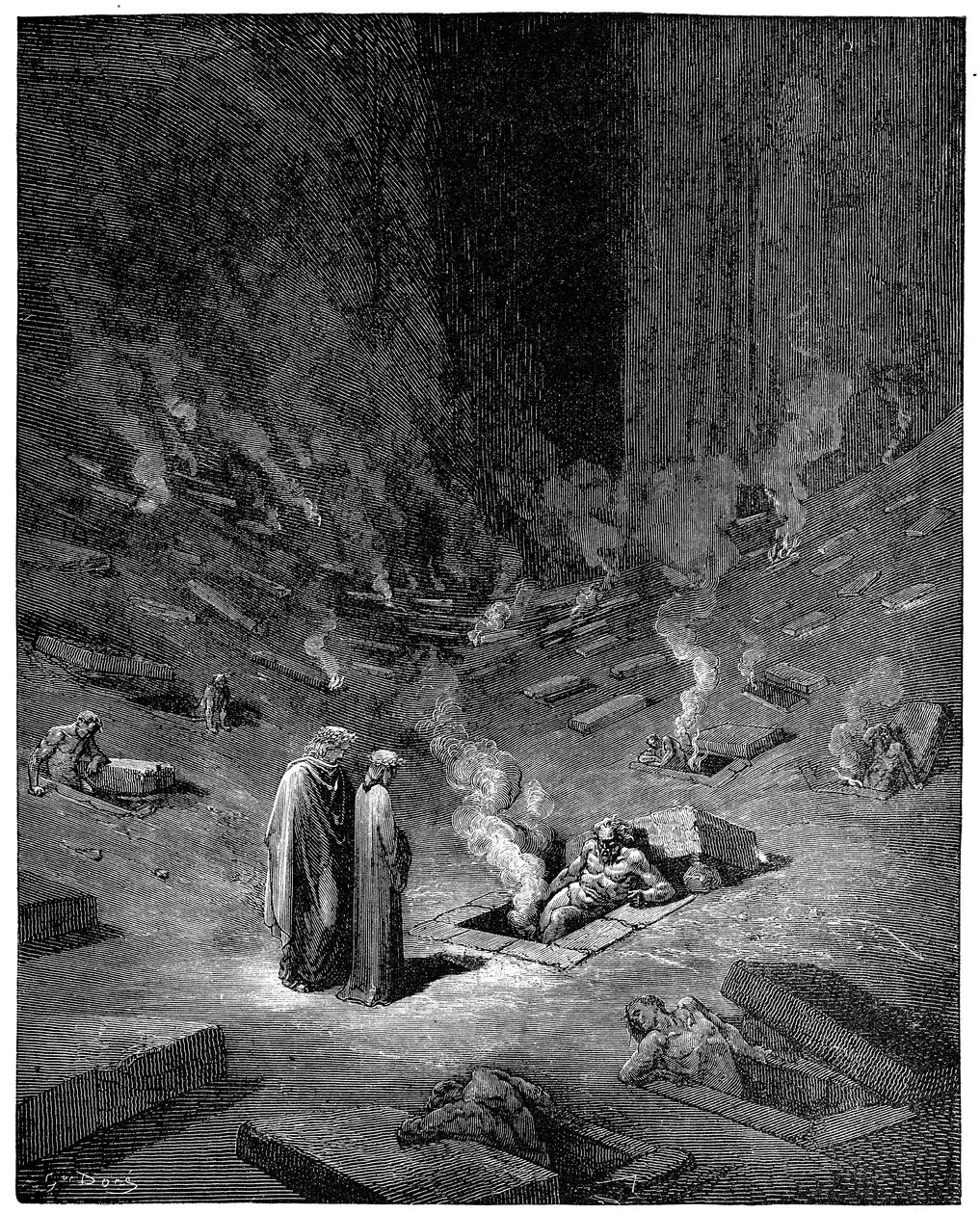 Peklo: město Dis, římský bůh podsvětí, 1863 od Gustave Dore