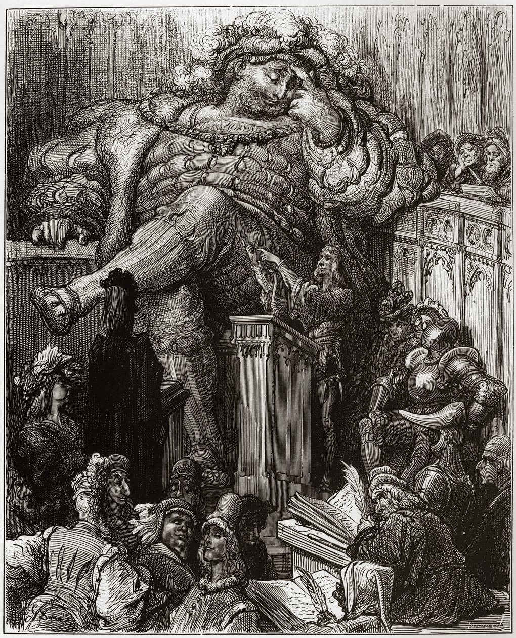 Ilustrace Gustava Dorea k Neocenitelnému životu Velkého Gargantua od Francoise Rabelaise - ilustrace z 