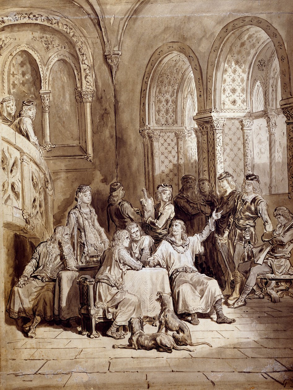Ilustrace k sérii básní Idyly krále od Alberta Tennysona (1809-1892), rytina Gustave Dore