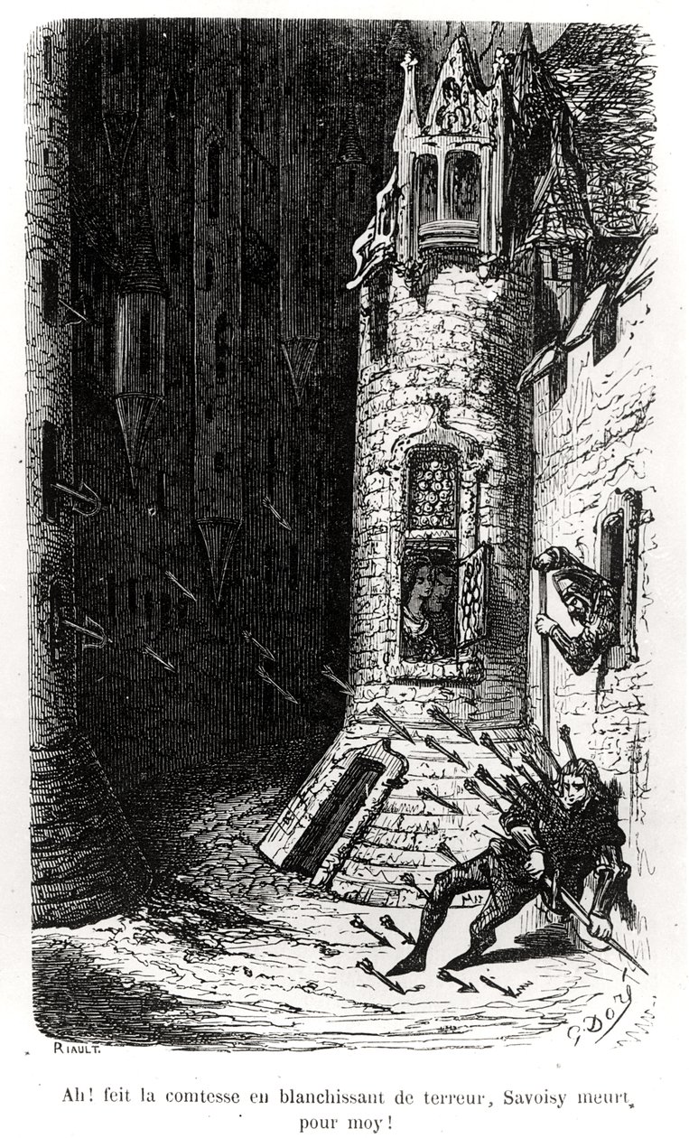 Ilustrace z „Les Contes Drolatiques“, od Honore de Balzac (1799-1850), vyrytý Riaultem, 1855 od Gustave Dore