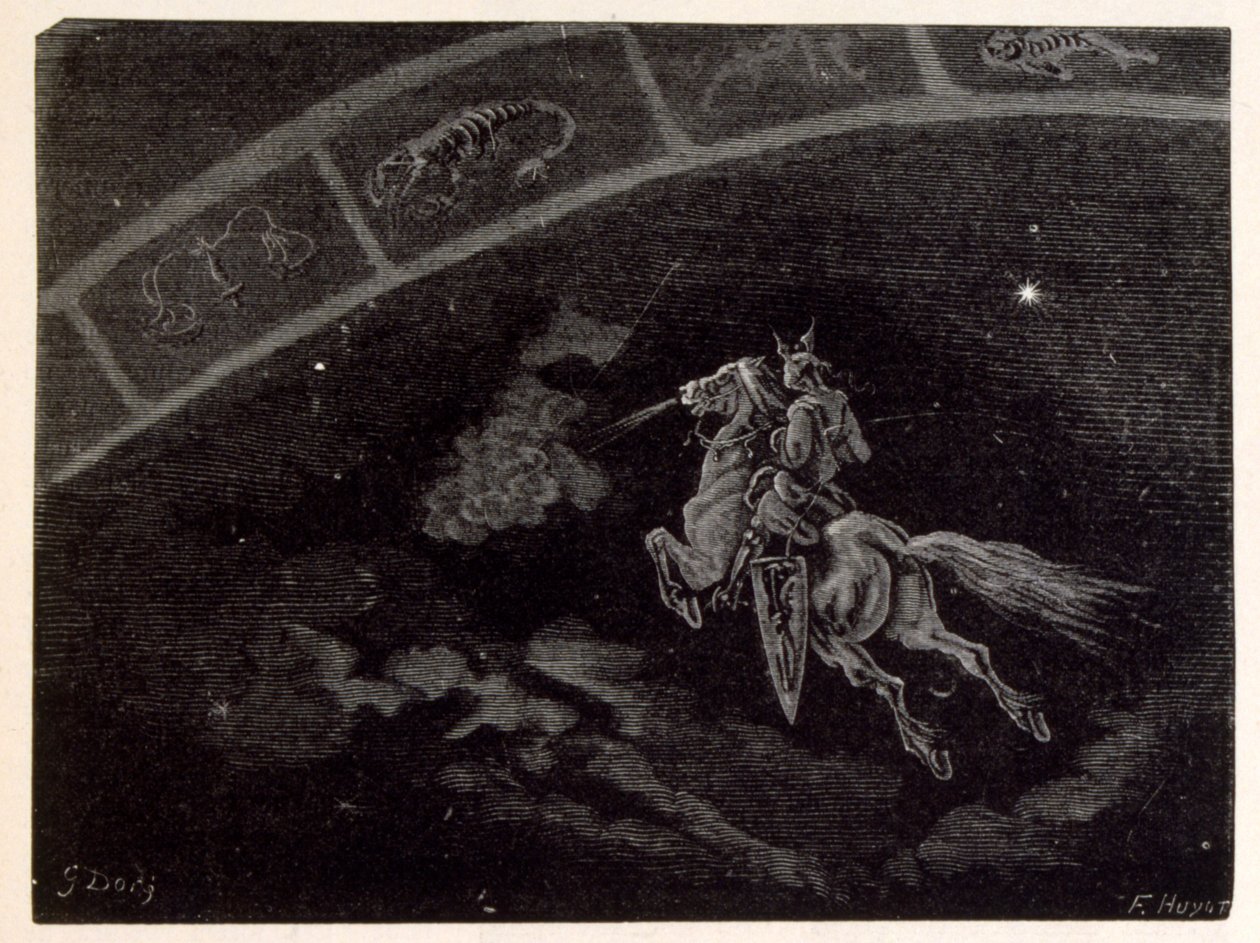 Ilustrace hvězdného znamení Štíra z knihy La legende de Croque-Mitaine. od Gustave Dore