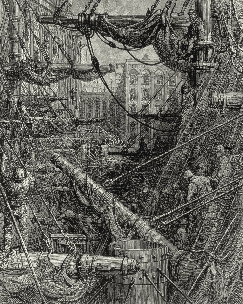 V londýnských docích. Rytina: Gustave Doré. Z: "Londýn - pouť", text W. B. Jerrold, rytý C. Maurant, 1872. od Gustave Dore