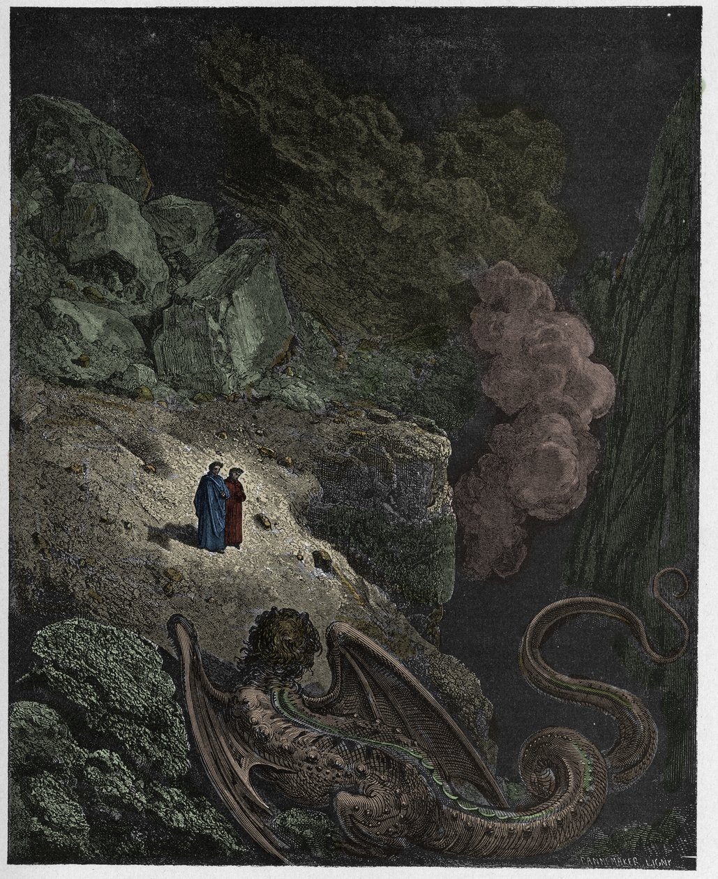 Inferno, Canto 17: Geryon, symbol klamu, ilustrace z „Božské komedie“ od Dante Alighieriho, 1885 od Gustave Dore