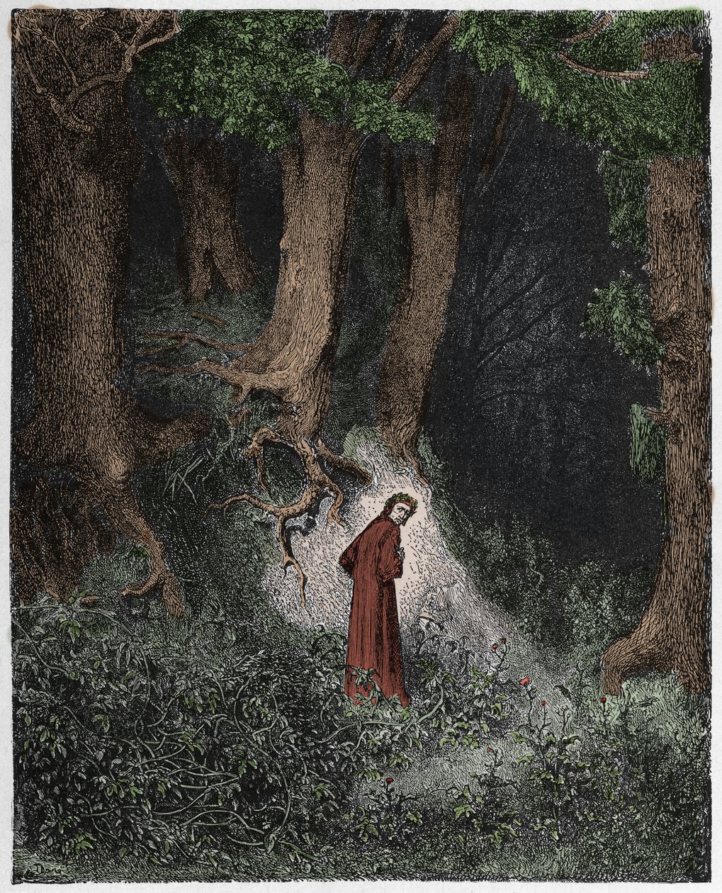 Inferno, Canto 1: Dante v divokém lese, ilustrace z „Božské komedie“ od Dante Alighieriho, 1885 od Gustave Dore