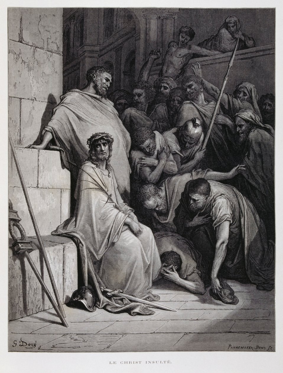 Urážky Krista během jeho soudu, Ilustrace z Doreho bible od Gustave Dore