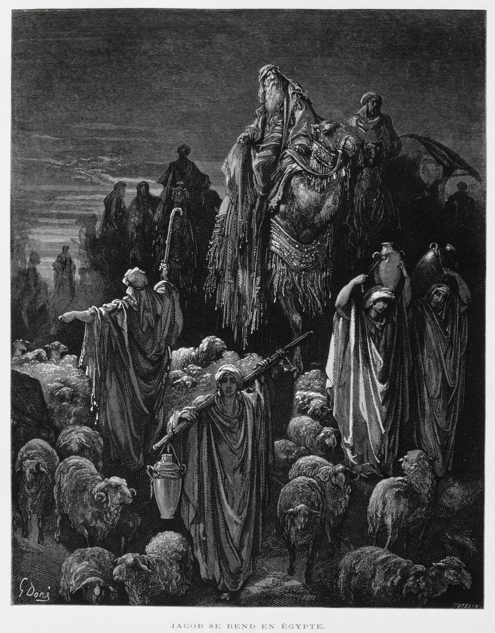 Jákob a jeho synové přicházejí do Egypta, Ilustrace z Doreho bible od Gustave Dore