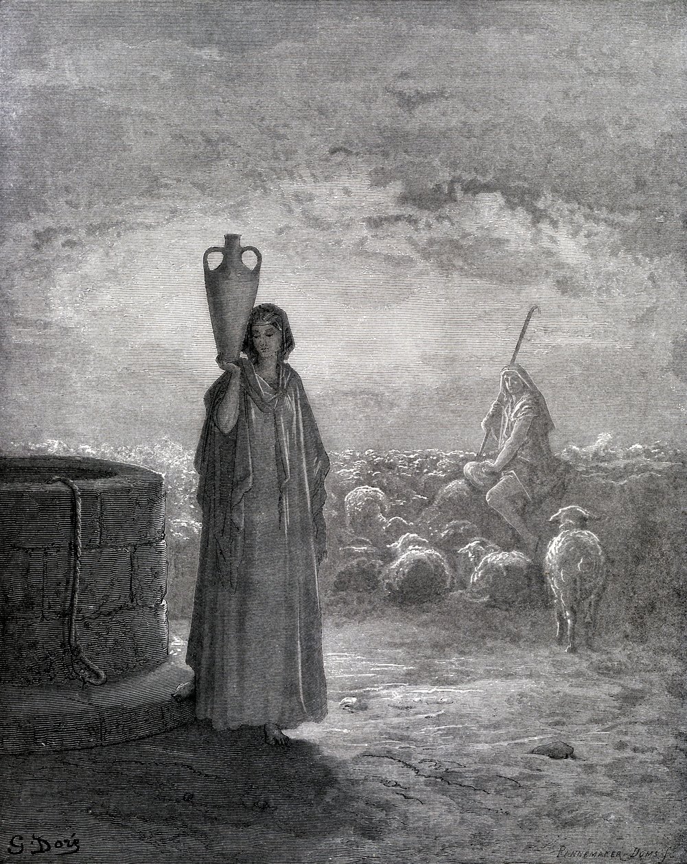 Jákob pásl stáda Lábanova od Gustave Dore