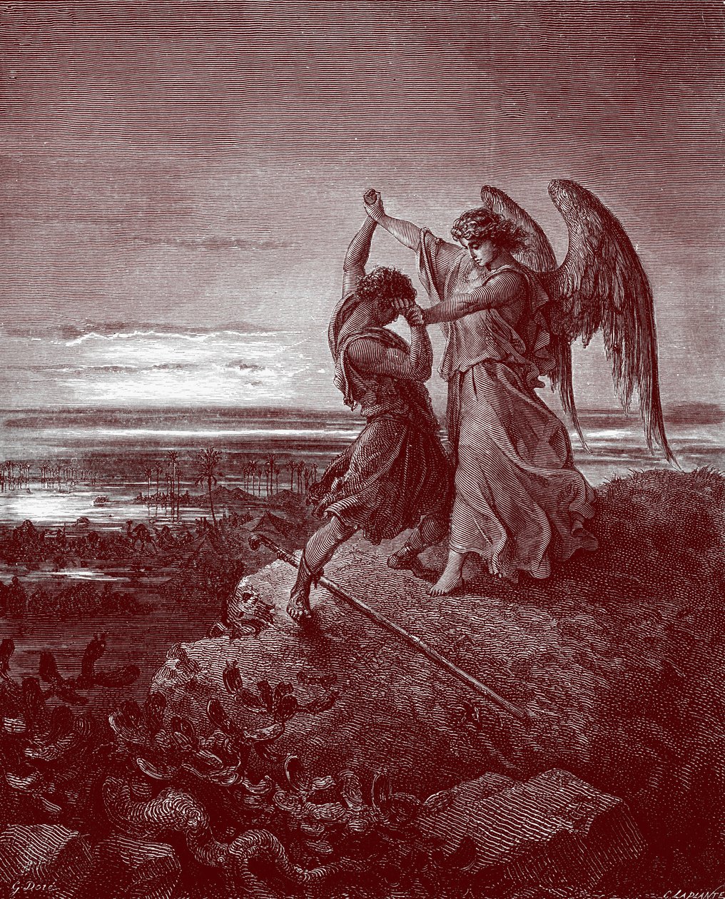 Jacob zápasí s andělem, od Doré. - Bible od Gustave Dore