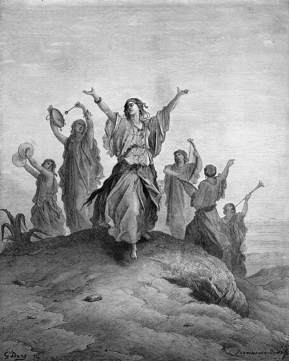 Jeftova dcera Iphis tančící k němu - Bible od Gustave Dore